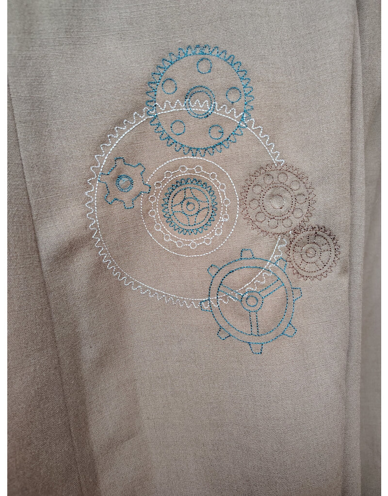 Cloakmakers.com J889-Washable Lightweight Brown Wool Blend Vest w/ Embroidery of Gears
