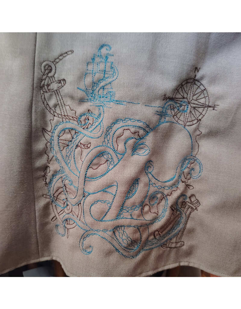 Cloakmakers.com J889-Washable Lightweight Brown Wool Blend Vest w/ Embroidery of Gears