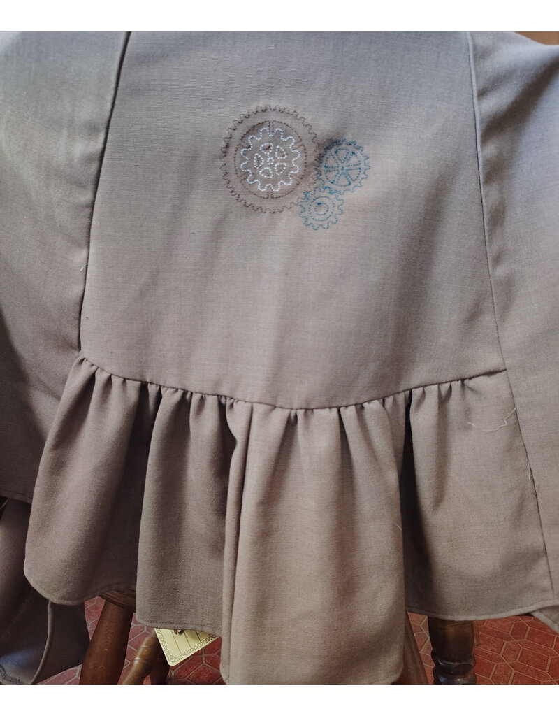 Cloakmakers.com J889-Washable Lightweight Brown Wool Blend Vest w/ Embroidery of Gears