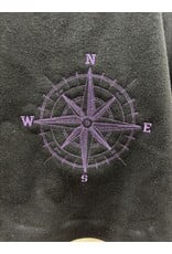 Cloakmakers.com 5446 - Washable Short Shaped Shoulder Black Wool Cloak w/ Purple Velvet Hood Lining, Compass Embroideries, Pockets