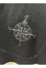Cloakmakers.com 5446 - Washable Short Shaped Shoulder Black Wool Cloak w/ Purple Velvet Hood Lining, Compass Embroideries, Pockets