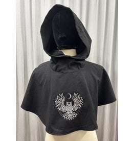Cloakmakers.com H421 - Washable Black 100% Wool Hooded Cowl W/Owl Embroidery