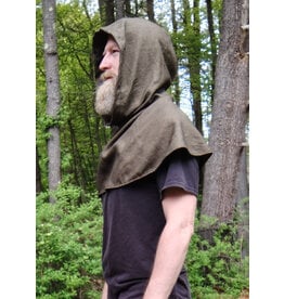 Cloakmakers.com H531-Black and Green Wool Blend Hooded Cowl