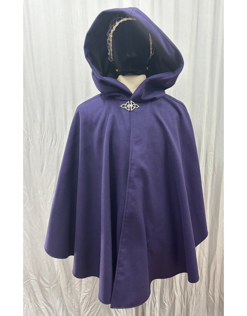 Cloakmakers.com 5478 - Purple Ruana Cloak w/ Black Velvet Hood Lining, Pockets