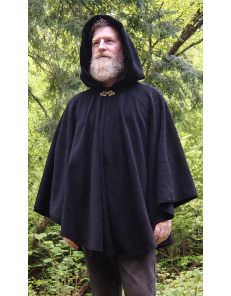 Cloakmakers.com 5692-Washable Black Fleece Ruana Cloak w/ Bronze Tone Clasp