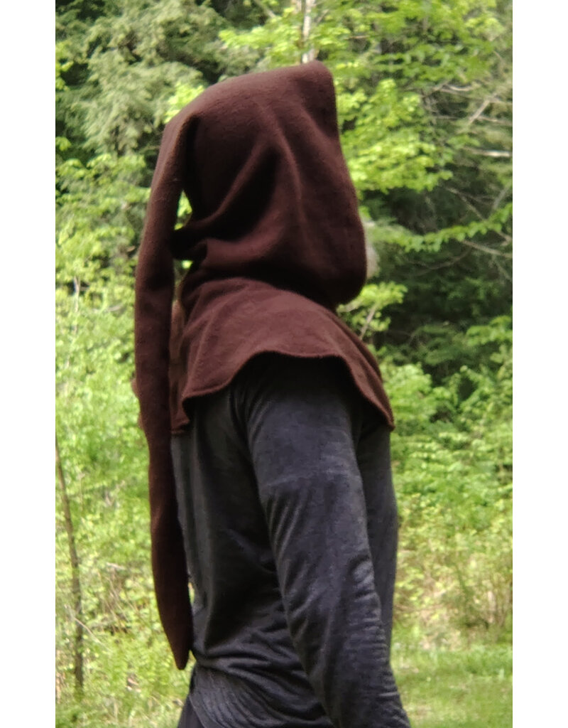 Cloakmakers.com H533-Washable Brown Fleece Hooded Cowl w/ Long Liripipe