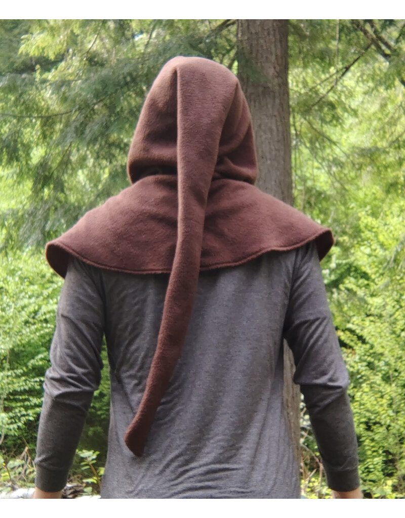 Cloakmakers.com H533-Washable Brown Fleece Hooded Cowl w/ Long Liripipe