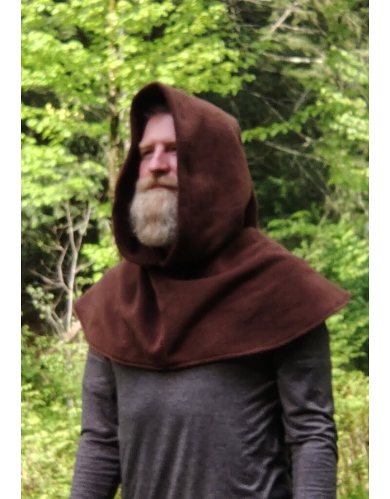 Cloakmakers.com H533-Washable Brown Fleece Hooded Cowl w/ Long Liripipe