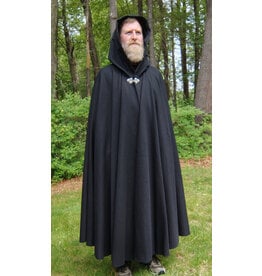 Cloakmakers.com 5696-Washable Black Wool Cloak w/ Black Velvet Hood Lining & Triple Medallion Clasp