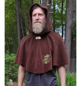 Cloakmakers.com 5698-Washable Brown Fleece Cloak w/ Green Mushroom Embroidery