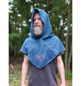 Cloakmakers.com H534-Washable Blue Fleece Viking Hooded Cowl w/ Phoenix Embroidery