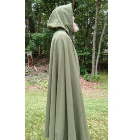 Cloakmakers.com 5703-Washable Green Wool Cloak w/ Green Velveteen Hood Lining & Multi-Leaf Clasp