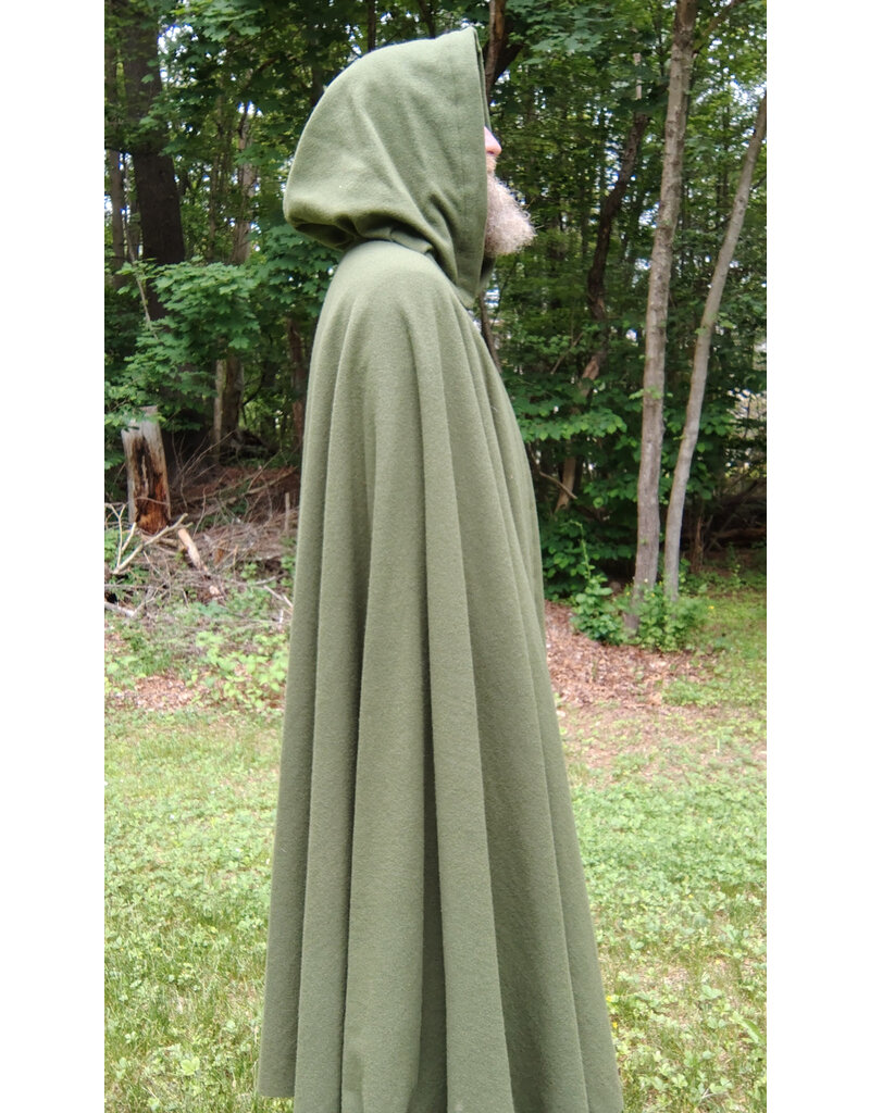 Cloakmakers.com 5703-Washable Green Wool Cloak w/ Green Velveteen Hood Lining & Multi-Leaf Clasp