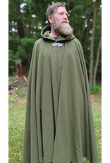 Cloakmakers.com 5703-Washable Green Wool Cloak w/ Green Velveteen Hood Lining & Multi-Leaf Clasp
