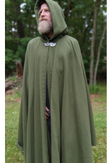 Cloakmakers.com 5703-Washable Green Wool Cloak w/ Green Velveteen Hood Lining & Multi-Leaf Clasp
