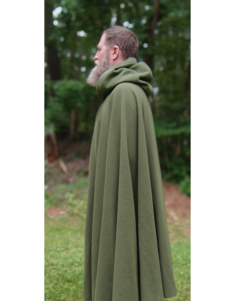 Cloakmakers.com 5703-Washable Green Wool Cloak w/ Green Velveteen Hood Lining & Multi-Leaf Clasp