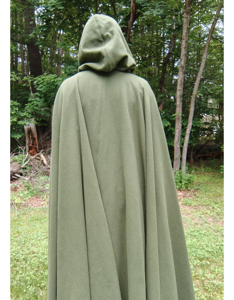 Cloakmakers.com 5703-Washable Green Wool Cloak w/ Green Velveteen Hood Lining & Multi-Leaf Clasp