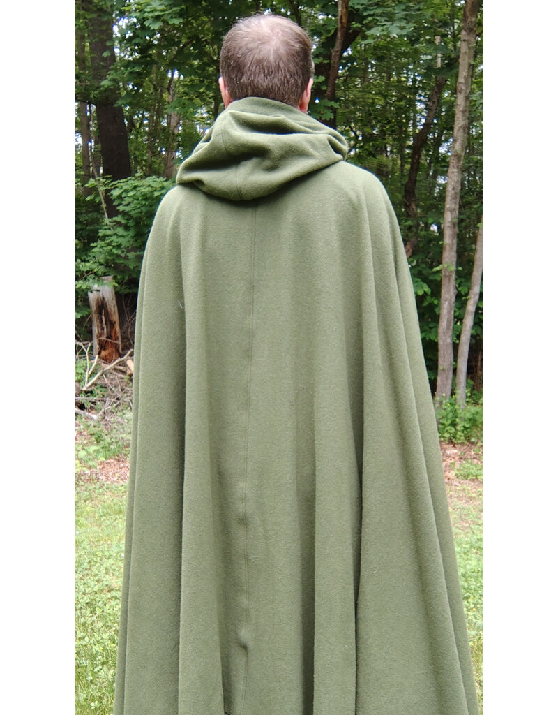 Cloakmakers.com 5703-Washable Green Wool Cloak w/ Green Velveteen Hood Lining & Multi-Leaf Clasp