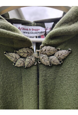 Cloakmakers.com 5703-Washable Green Wool Cloak w/ Green Velveteen Hood Lining & Multi-Leaf Clasp
