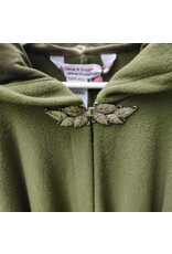Cloakmakers.com 5703-Washable Green Wool Cloak w/ Green Velveteen Hood Lining & Multi-Leaf Clasp