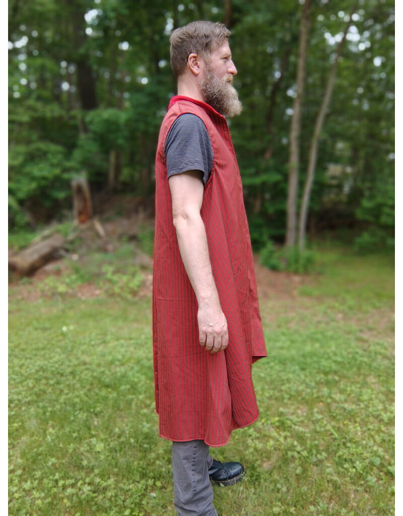 Cloakmakers.com J893-Washable Red & Grey Striped Vest w/ Red Faux Suede Trim & Pockets