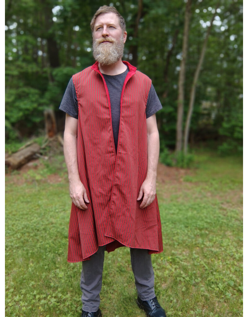 Cloakmakers.com J893-Washable Red & Grey Striped Vest w/ Red Faux Suede Trim & Pockets
