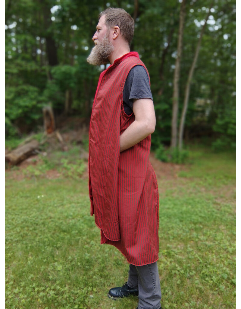 Cloakmakers.com J893-Washable Red & Grey Striped Vest w/ Red Faux Suede Trim & Pockets