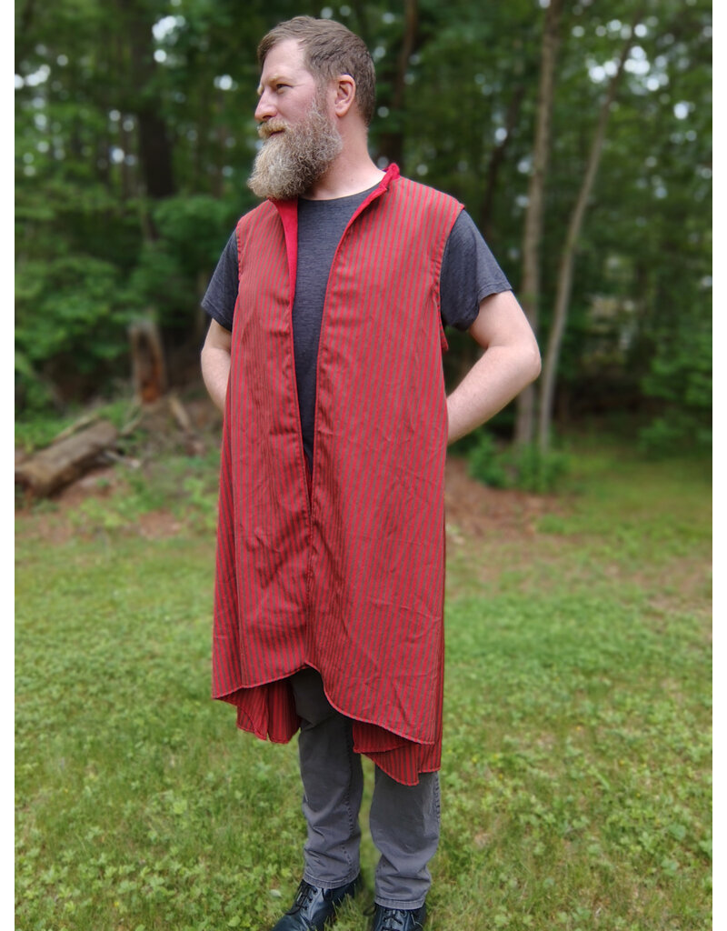 Cloakmakers.com J893-Washable Red & Grey Striped Vest w/ Red Faux Suede Trim & Pockets