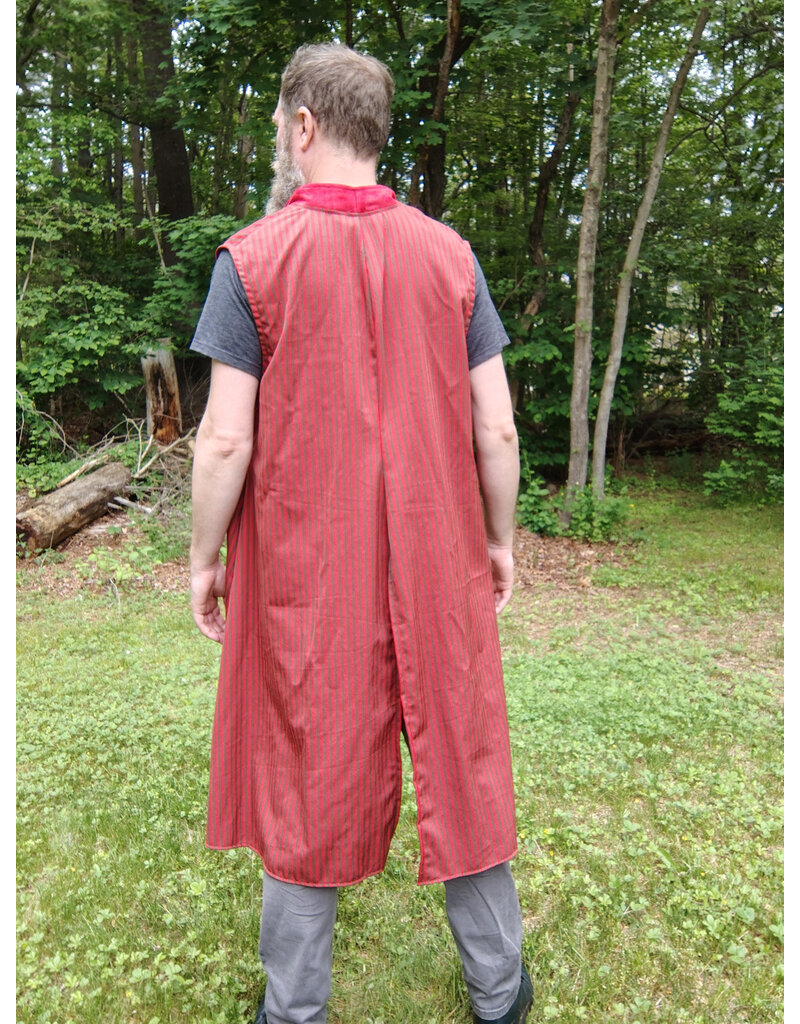 Cloakmakers.com J893-Washable Red & Grey Striped Vest w/ Red Faux Suede Trim & Pockets