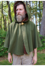 Cloakmakers.com 5707-Washable Green Wool Cloak w/ Brown Leaf Hood Lining & Gold Clasp