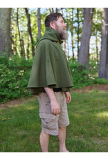 Cloakmakers.com 5707-Washable Green Wool Cloak w/ Brown Leaf Hood Lining & Gold Clasp