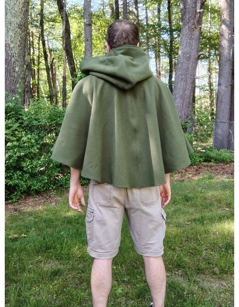 Cloakmakers.com 5707-Washable Green Wool Cloak w/ Brown Leaf Hood Lining & Gold Clasp
