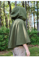 Cloakmakers.com 5707-Washable Green Wool Cloak w/ Brown Leaf Hood Lining & Gold Clasp