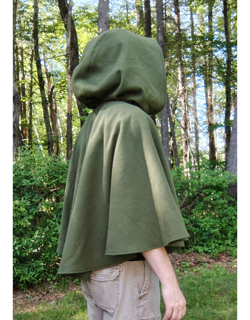 Cloakmakers.com 5707-Washable Green Wool Cloak w/ Brown Leaf Hood Lining & Gold Clasp