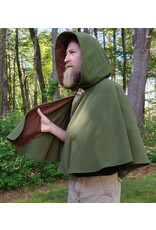 Cloakmakers.com 5707-Washable Green Wool Cloak w/ Brown Leaf Hood Lining & Gold Clasp