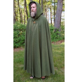 Cloakmakers.com 5709-Washable Green Wool Cloak w/ Leaf Clasp & Hood Lining
