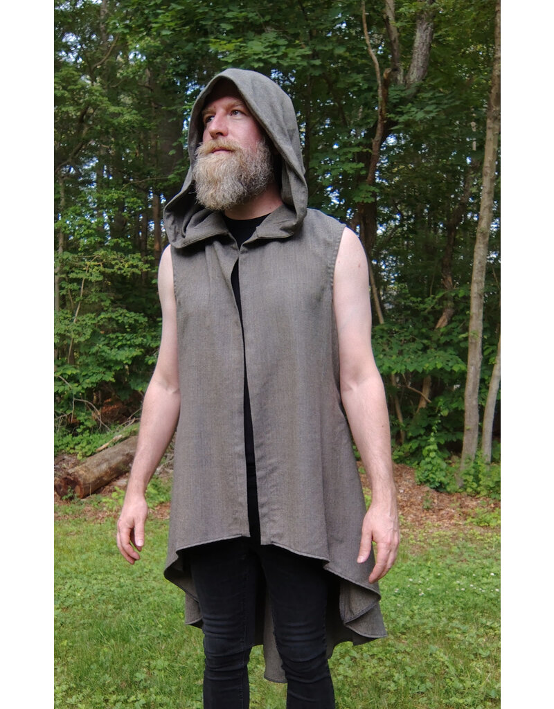 Cloakmakers.com J894-Washable Grey Wool Blend Vest w/ Hood & Pockets