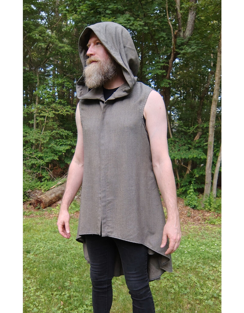 Cloakmakers.com J894-Washable Grey Wool Blend Vest w/ Hood & Pockets