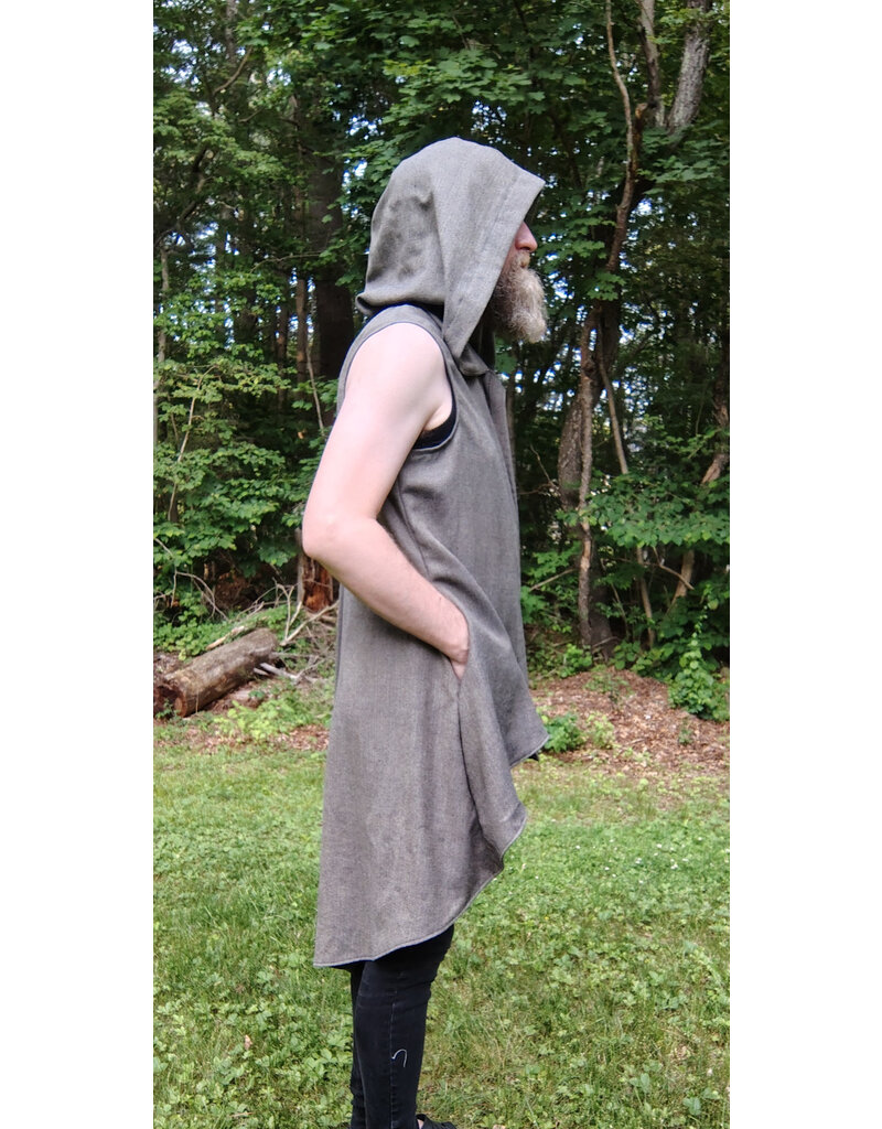 Cloakmakers.com J894-Washable Grey Wool Blend Vest w/ Hood & Pockets