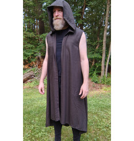 Cloakmakers.com J895-Washable Dark Brown Wool Hooded Vest w/ Pockets