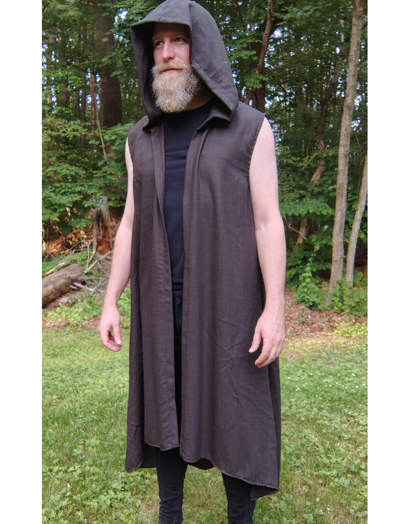 Cloakmakers.com J895-Washable Dark Brown Wool Hooded Vest w/ Pockets