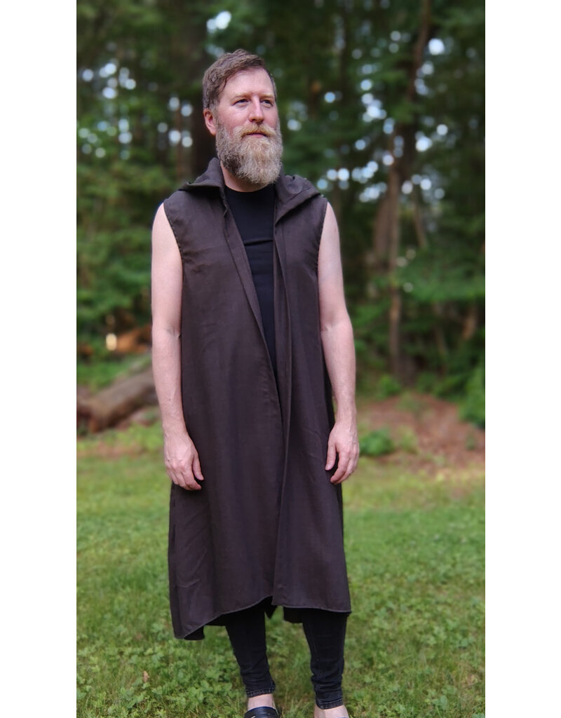 Cloakmakers.com J895-Washable Dark Brown Wool Hooded Vest w/ Pockets