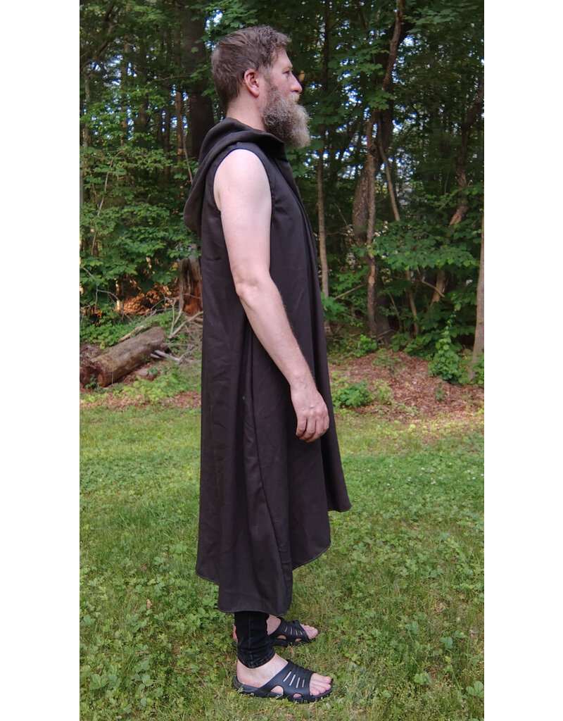 Cloakmakers.com J895-Washable Dark Brown Wool Hooded Vest w/ Pockets