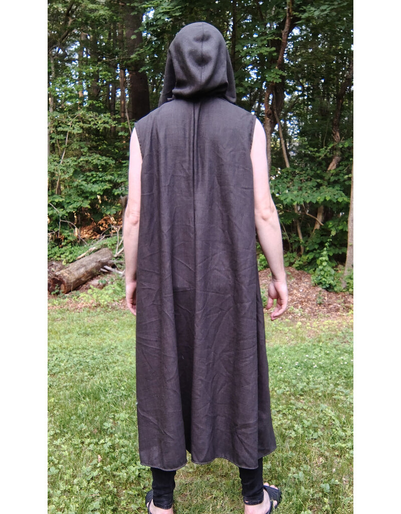Cloakmakers.com J895-Washable Dark Brown Wool Hooded Vest w/ Pockets