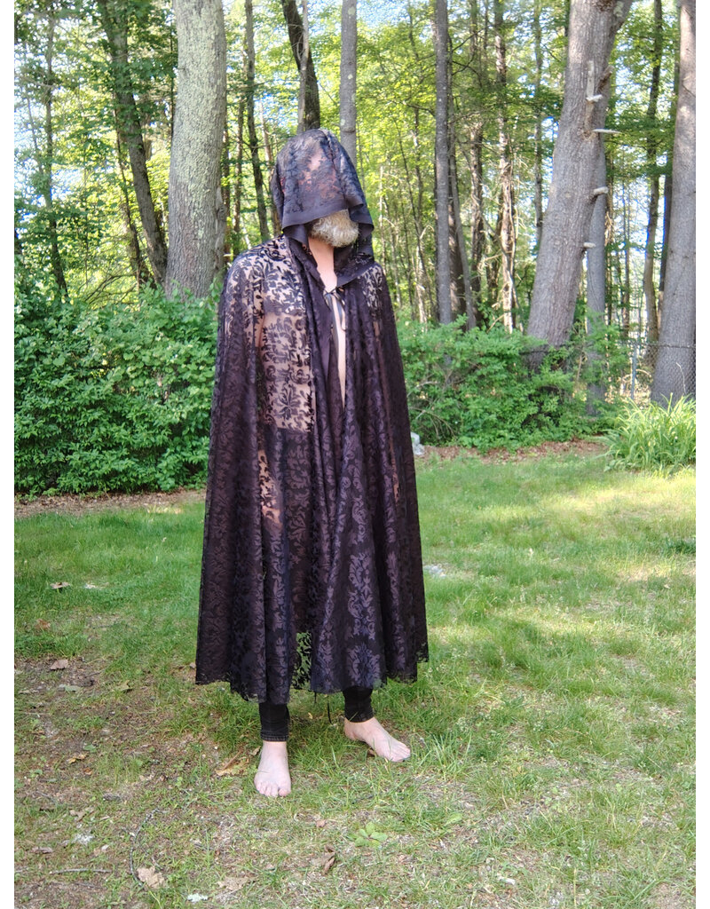 Cloakmakers.com 5710-Washable Black Sheer Polyester Cloak w/ Black Floral Pattern