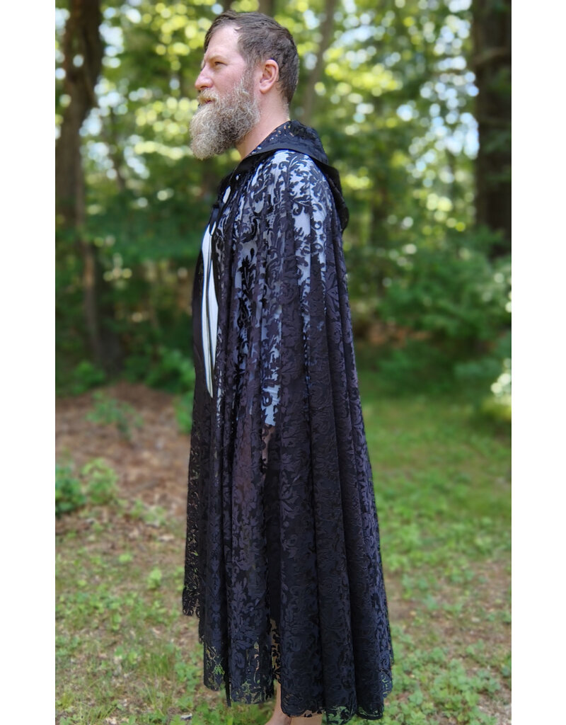 Cloakmakers.com 5710-Washable Black Sheer Polyester Cloak w/ Black Floral Pattern