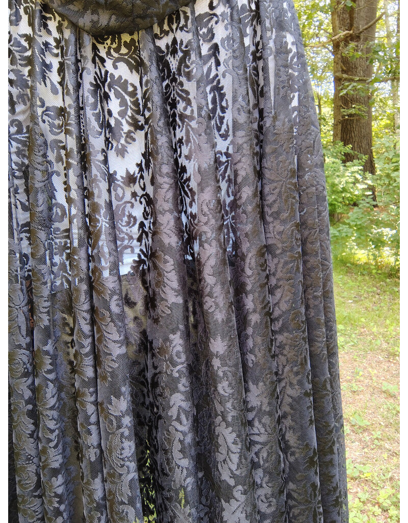 Cloakmakers.com 5710-Washable Black Sheer Polyester Cloak w/ Black Floral Pattern