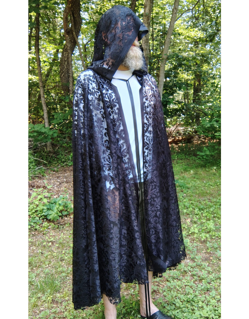 Cloakmakers.com 5710-Washable Black Sheer Polyester Cloak w/ Black Floral Pattern