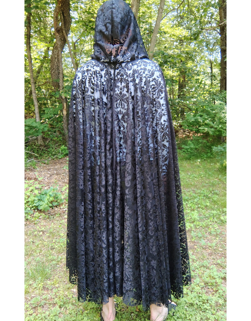 Cloakmakers.com 5710-Washable Black Sheer Polyester Cloak w/ Black Floral Pattern