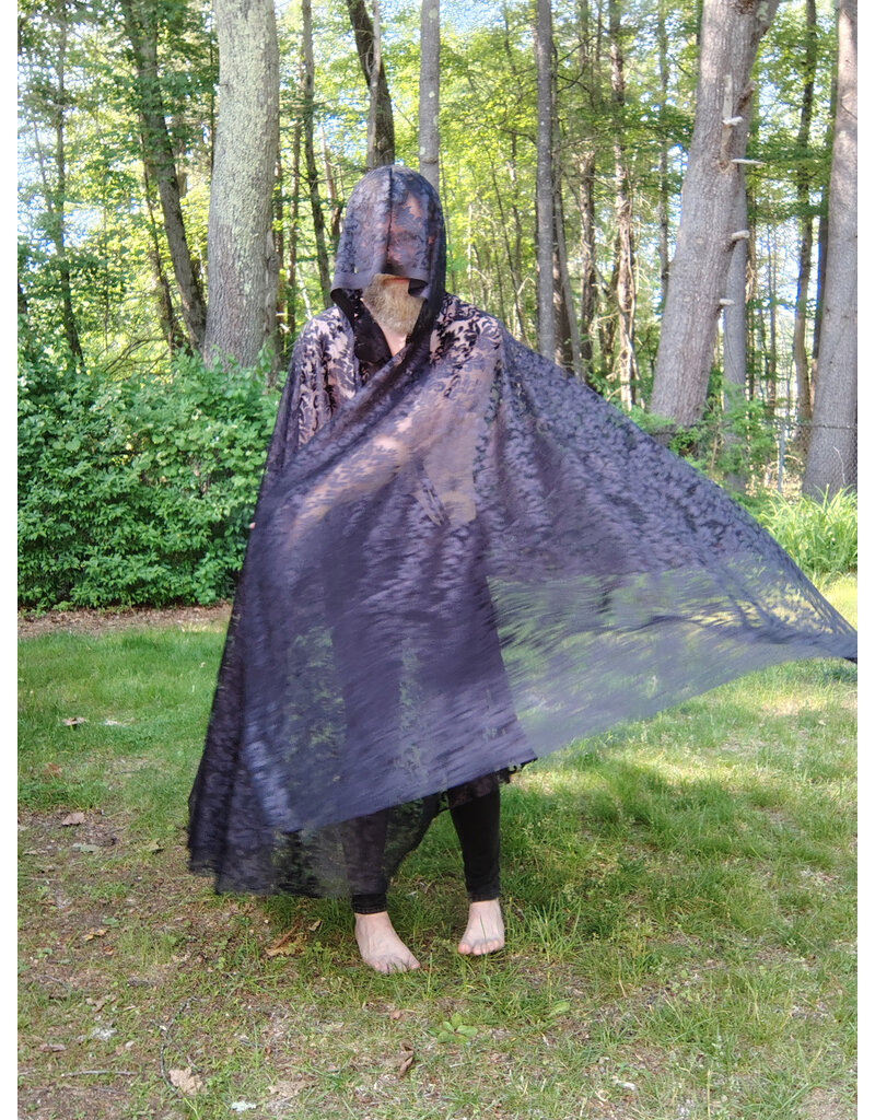 Cloakmakers.com 5710-Washable Black Sheer Polyester Cloak w/ Black Floral Pattern